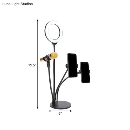 Modern black metal led circle mirror with flash lighting bedroom stand