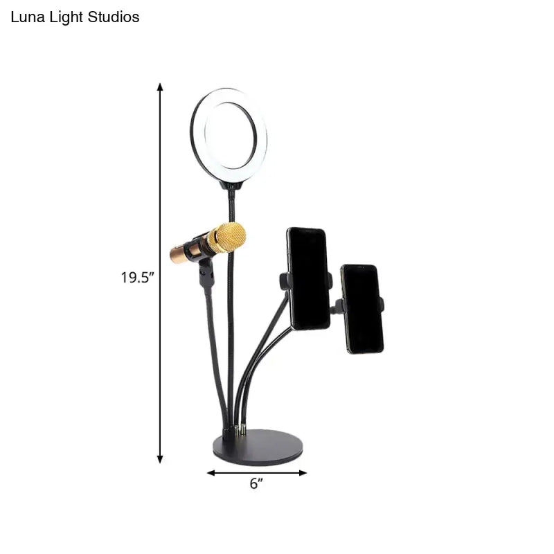 Modern black metal led circle mirror with flash lighting bedroom stand