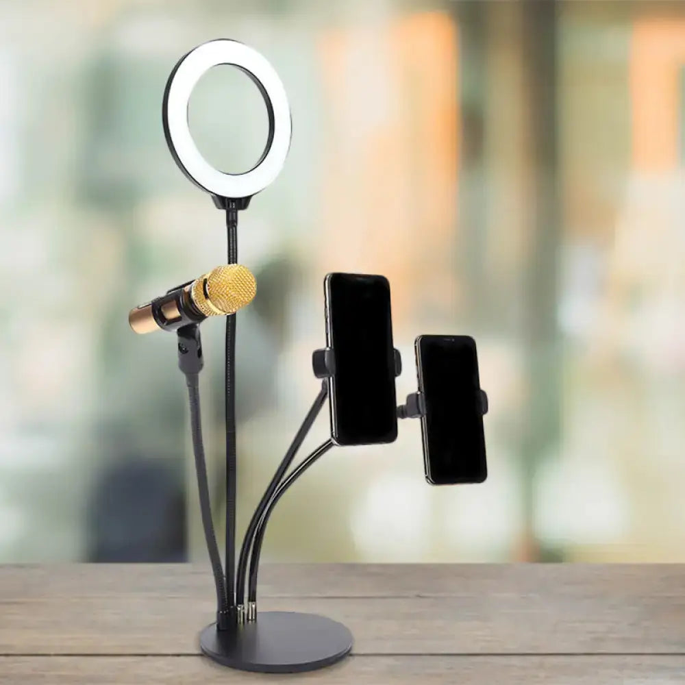 Modern black metal led circle mirror with flash lighting bedroom stand