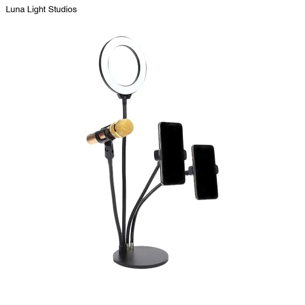 Modern black metal led circle mirror with flash lighting bedroom stand