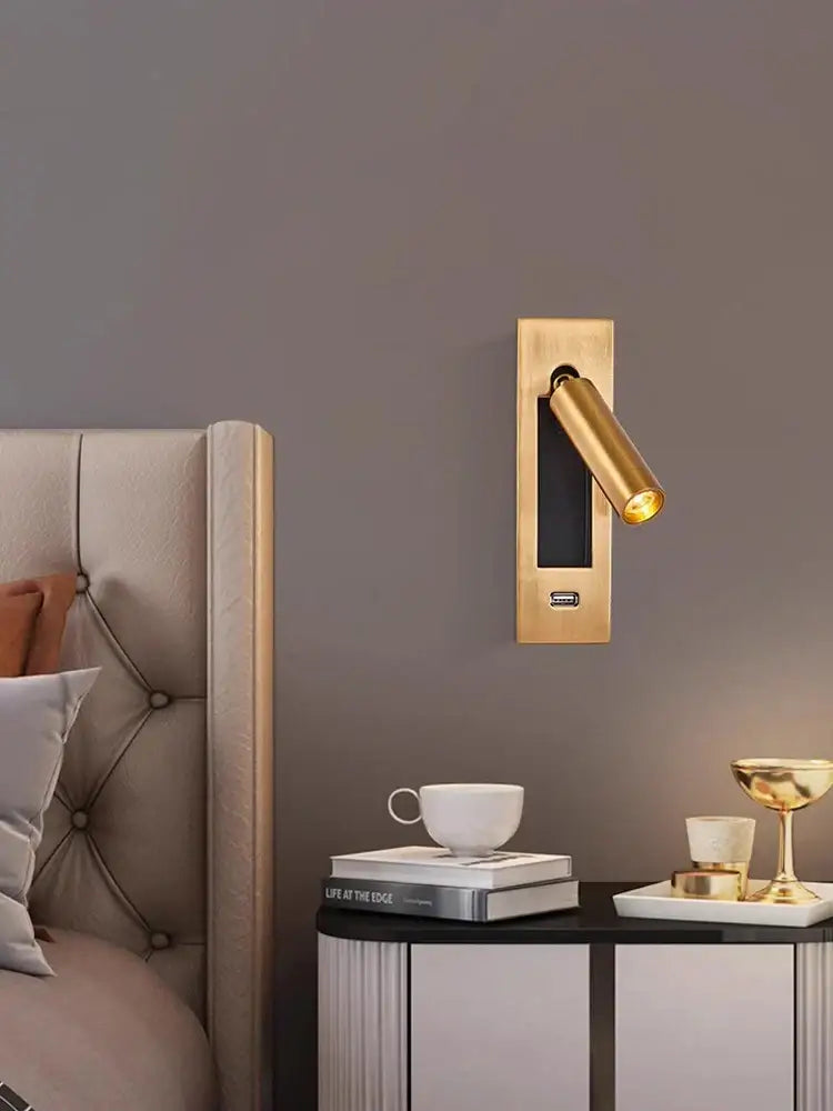 Modern black metal led wall lamp bedroom reading light with usb port