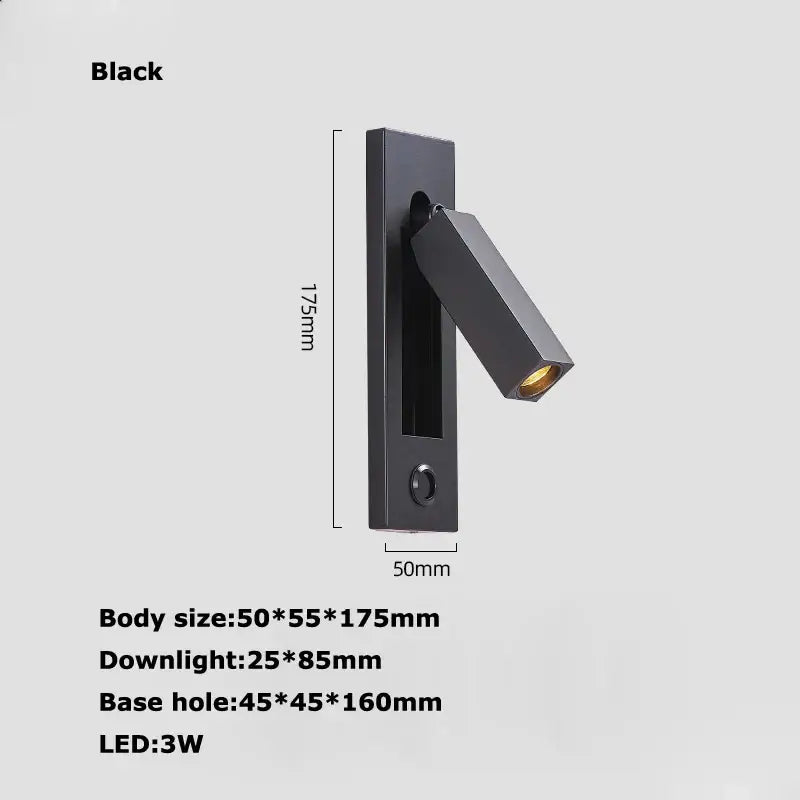 Modern black metal led wall lamp bedroom reading light with usb port