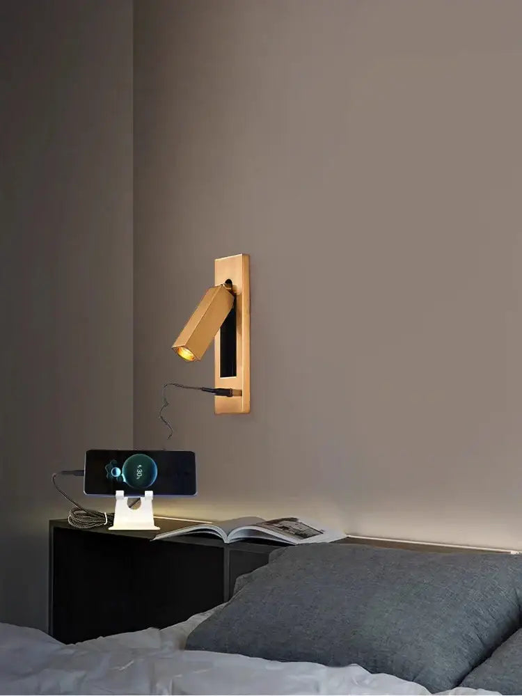 Modern black metal led wall lamp bedroom reading light with usb port