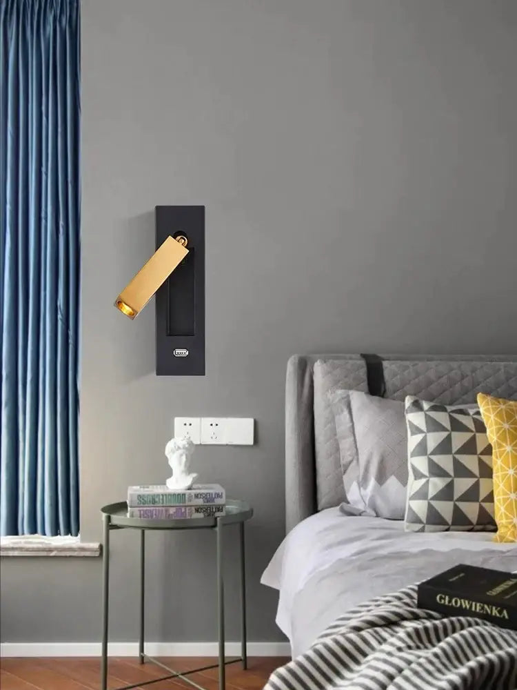 Modern black metal led wall lamp bedroom reading light with usb port