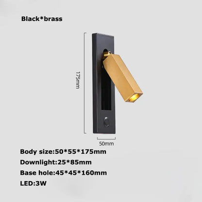Modern black metal led wall lamp bedroom reading light with usb port