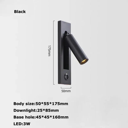 Modern black metal led wall lamp bedroom reading light with usb port