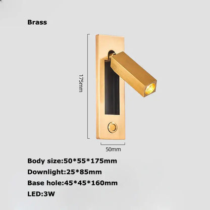 Modern black metal led wall lamp bedroom reading light with usb port