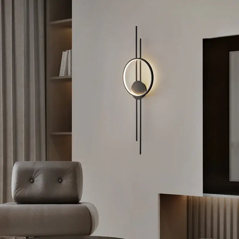 Modern black metal led wall lights bedroom circular ring sconce