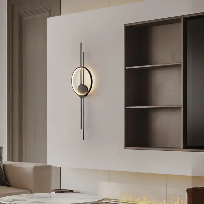 Modern black metal led wall lights bedroom circular ring sconce