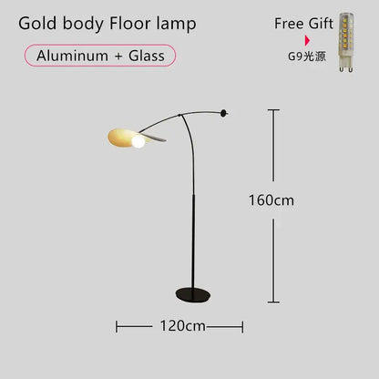 Modern black metal long arm floor lamp living room leaf shade