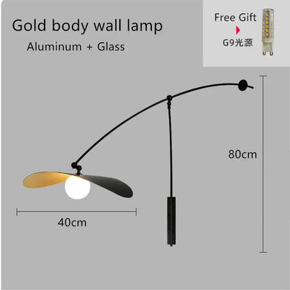 Modern black metal long arm floor lamp living room leaf shade