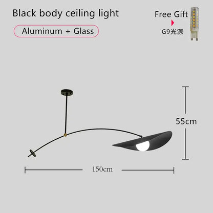 Modern black metal long arm floor lamp living room leaf shade