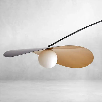 Modern black metal long arm floor lamp living room leaf shade