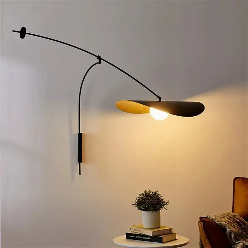 Modern black metal long arm floor lamp living room leaf shade