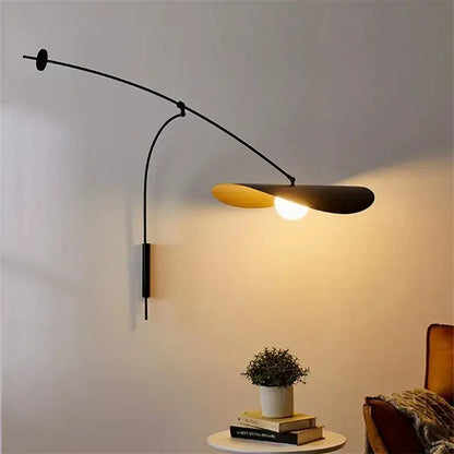Modern black metal long arm floor lamp living room leaf shade