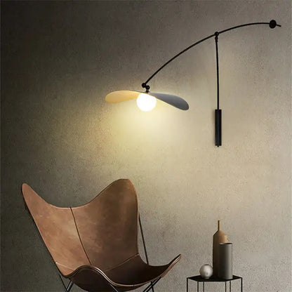 Modern black metal long arm floor lamp living room leaf shade