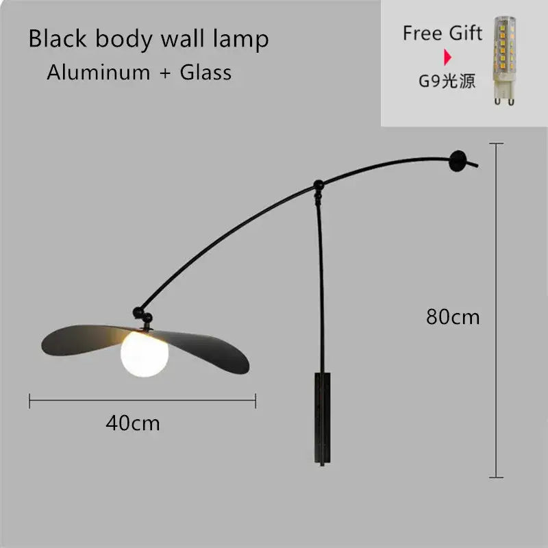 Modern black metal long arm floor lamp living room leaf shade