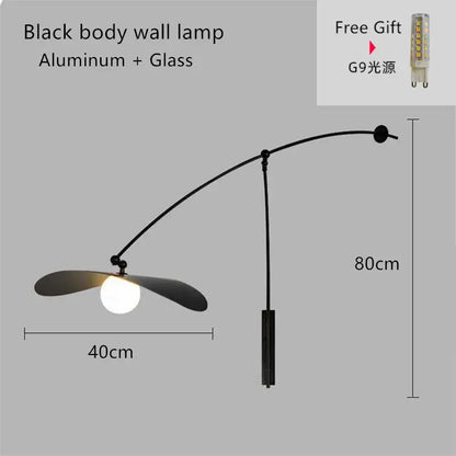 Modern black metal long arm floor lamp living room leaf shade