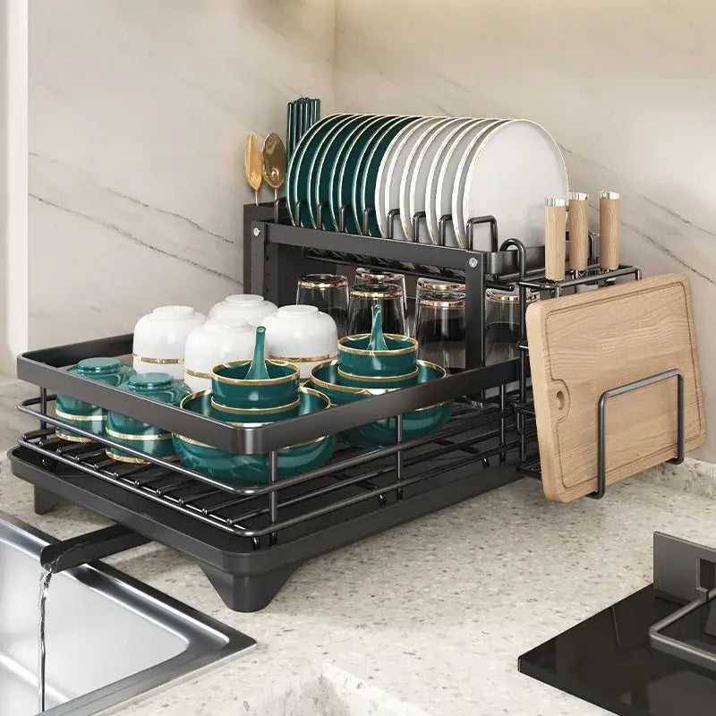 Modern black metal multi tier kitchen counter organizer rack