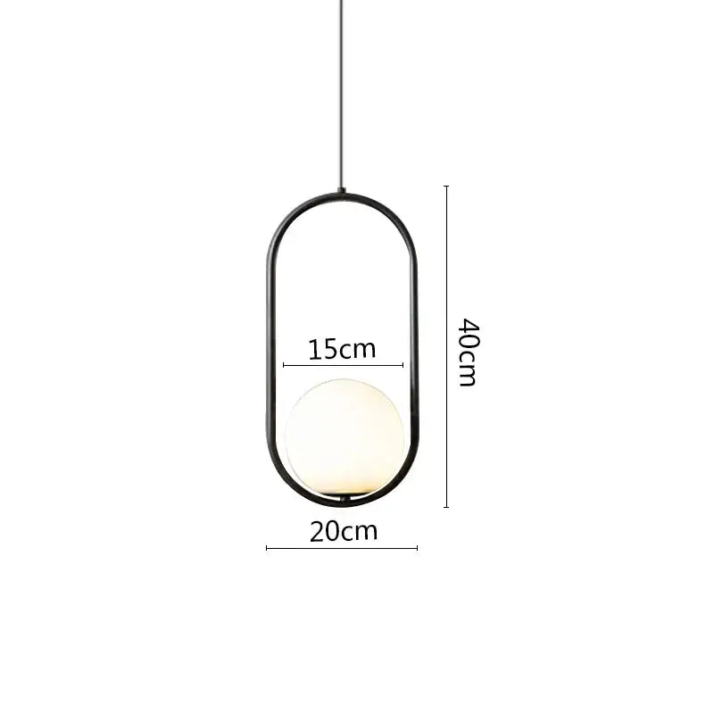Modern black metal ring pendant light dining room glass globe shade