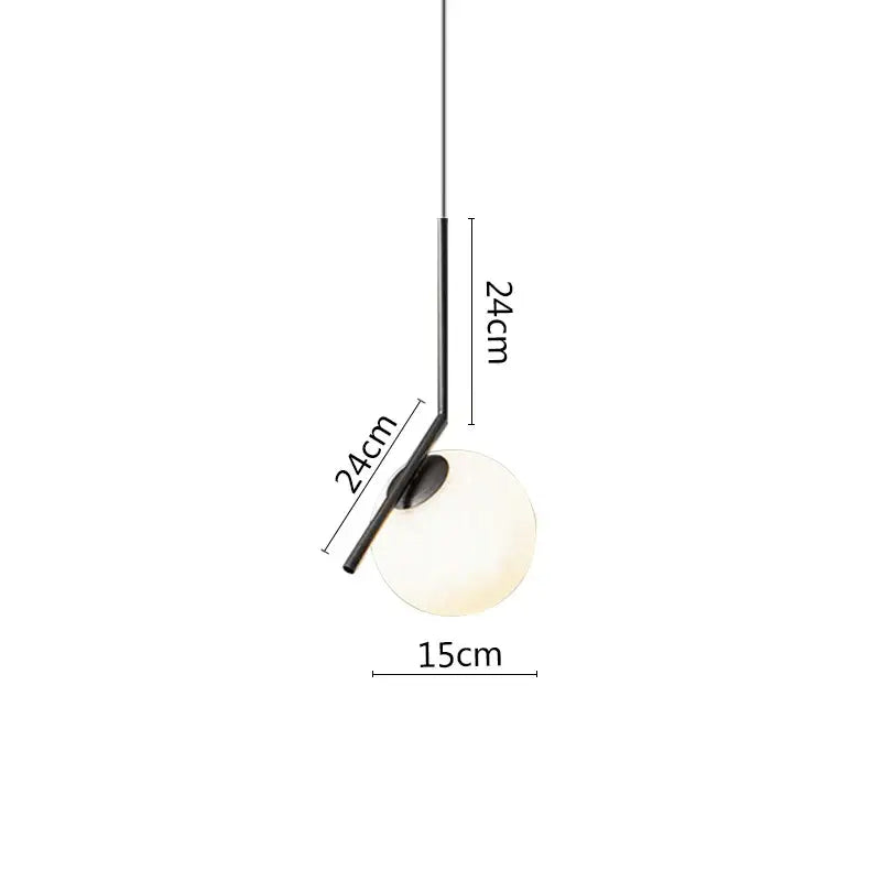 Modern black metal ring pendant light dining room glass globe shade