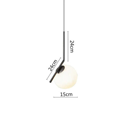 Modern black metal ring pendant light dining room glass globe shade
