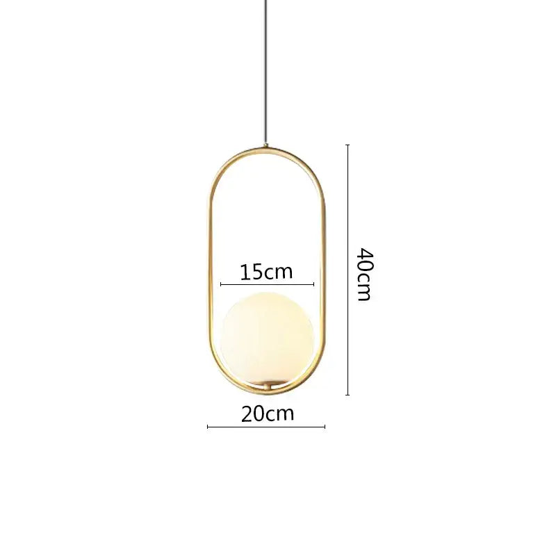 Modern black metal ring pendant light dining room glass globe shade