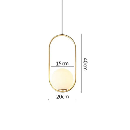 Modern black metal ring pendant light dining room glass globe shade