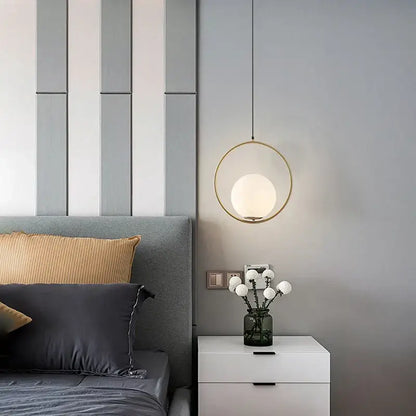 Modern black metal ring pendant light dining room glass globe shade