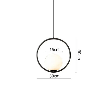 Modern black metal ring pendant light dining room glass globe shade