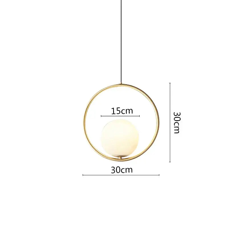 Modern black metal ring pendant light dining room glass globe shade