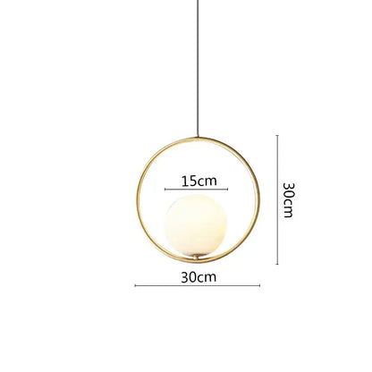 Modern black metal ring pendant light dining room glass globe shade