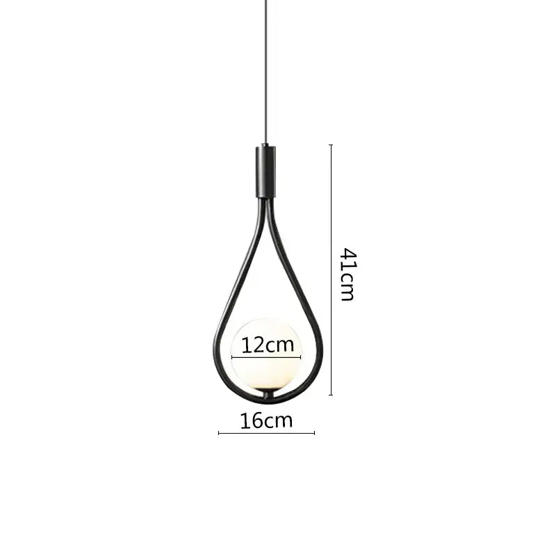 Modern black metal ring pendant light dining room glass globe shade