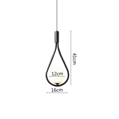 Modern black metal ring pendant light dining room glass globe shade