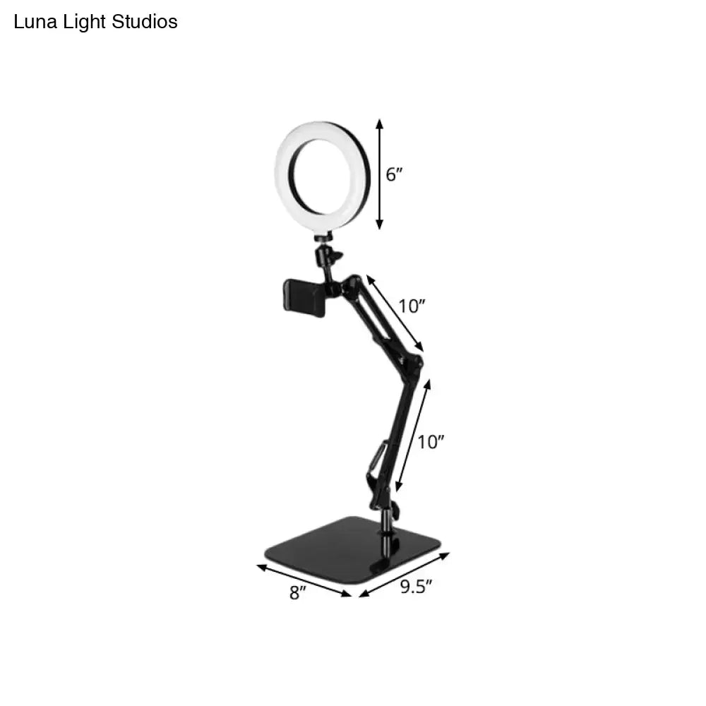 Modern black metal shade ring light with phone mount bedroom lamp