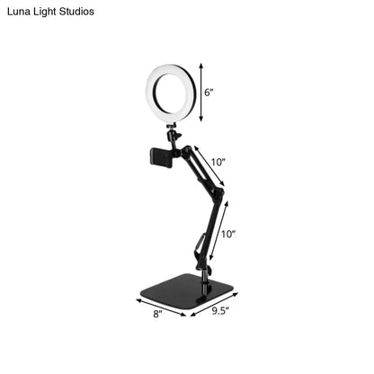 Modern black metal shade ring light with phone mount bedroom lamp
