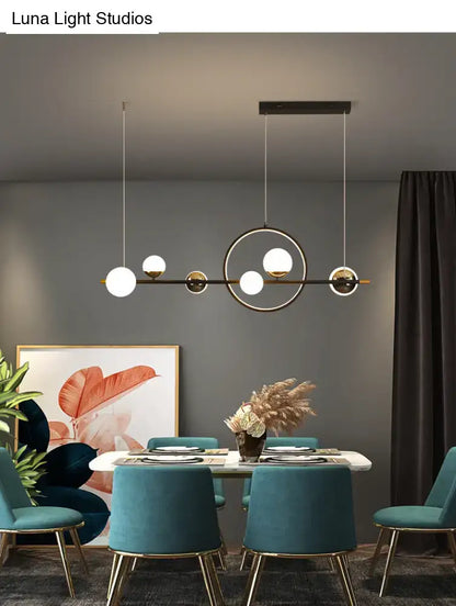 Modern black metal spherical glass pendant light dining room