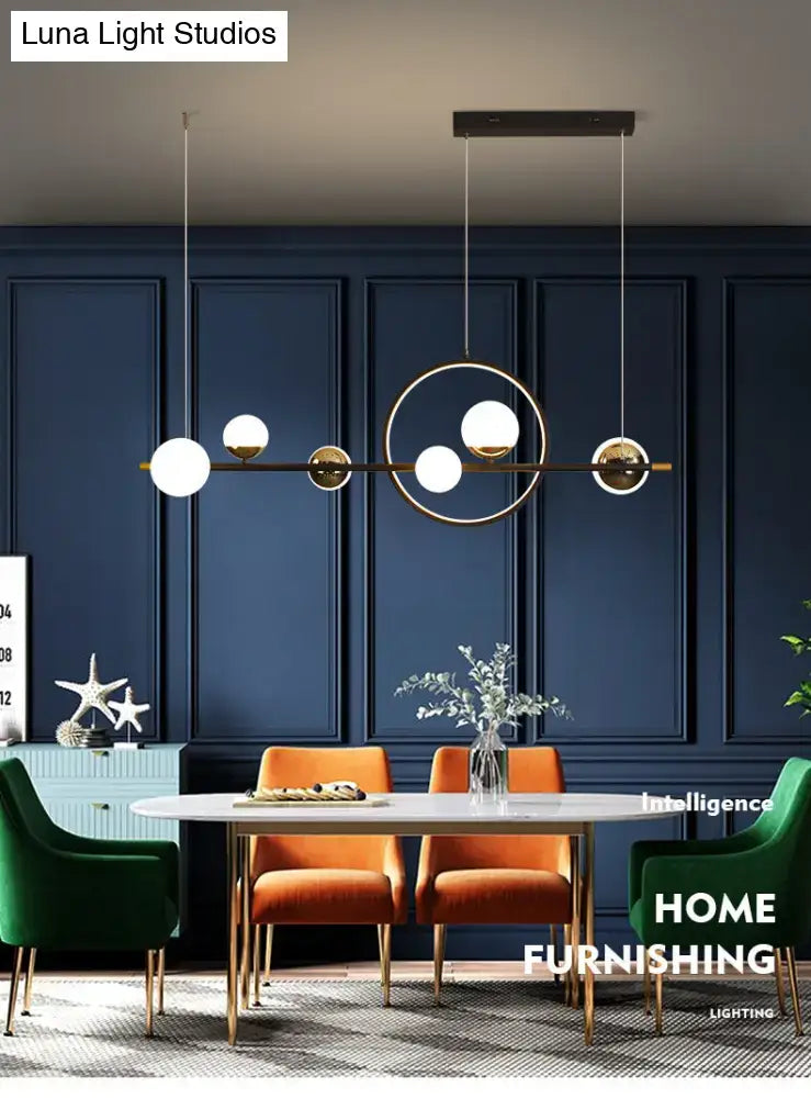 Modern black metal spherical glass pendant light dining room