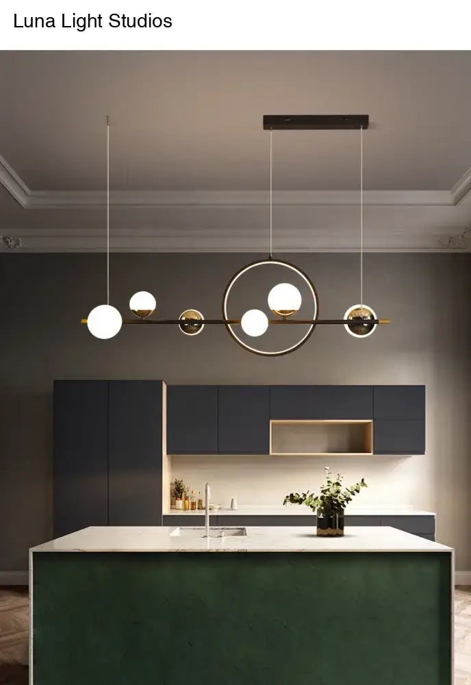 Modern black metal spherical glass pendant light dining room