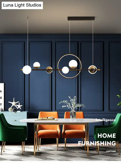 Modern black metal spherical glass pendant light dining room