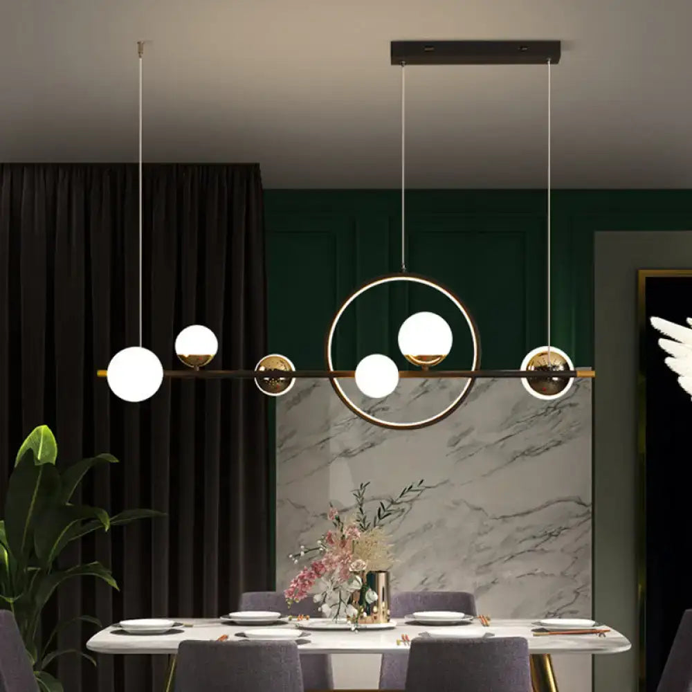 Modern black metal spherical glass pendant light dining room