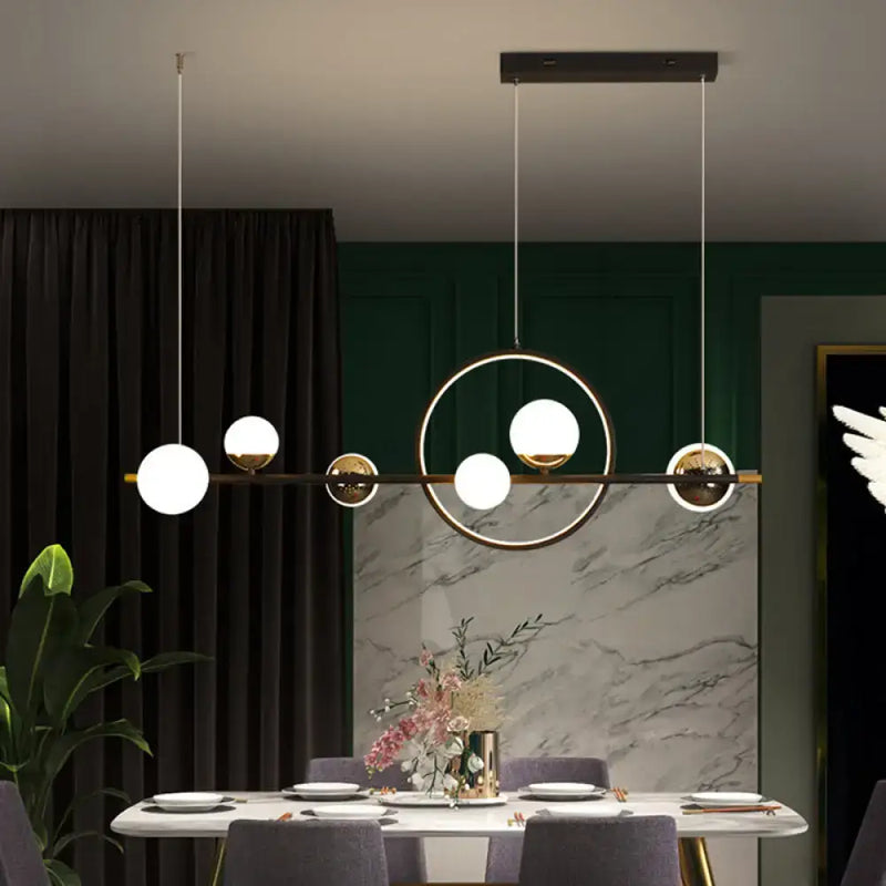 Modern black metal spherical glass pendant light dining room