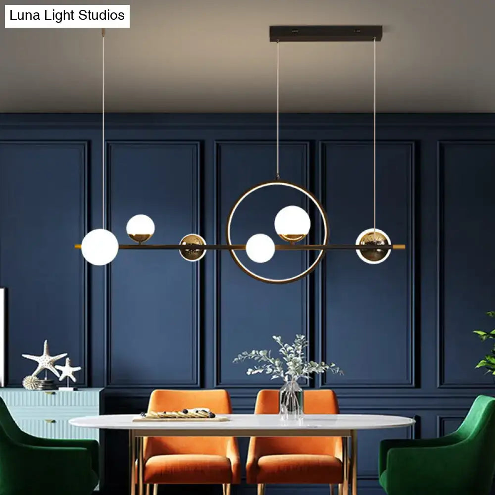 Modern black metal spherical glass pendant light dining room