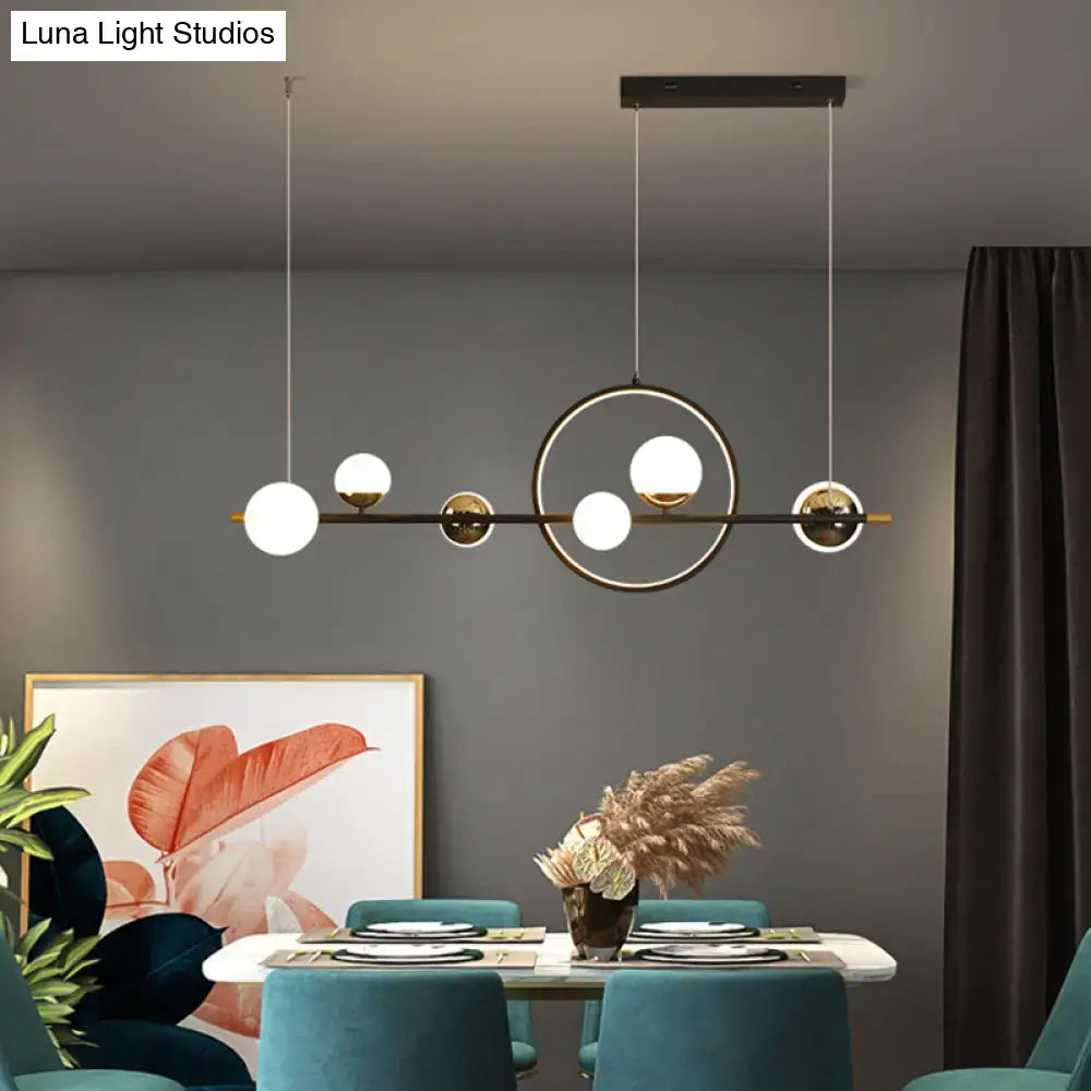 Modern black metal spherical glass pendant light dining room