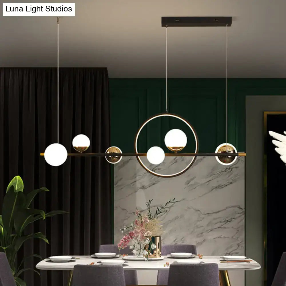 Modern black metal spherical glass pendant light dining room