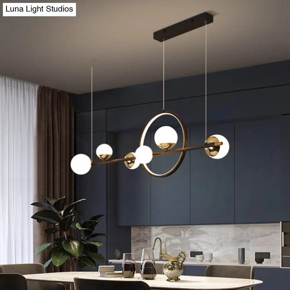Modern black metal spherical glass pendant light dining room