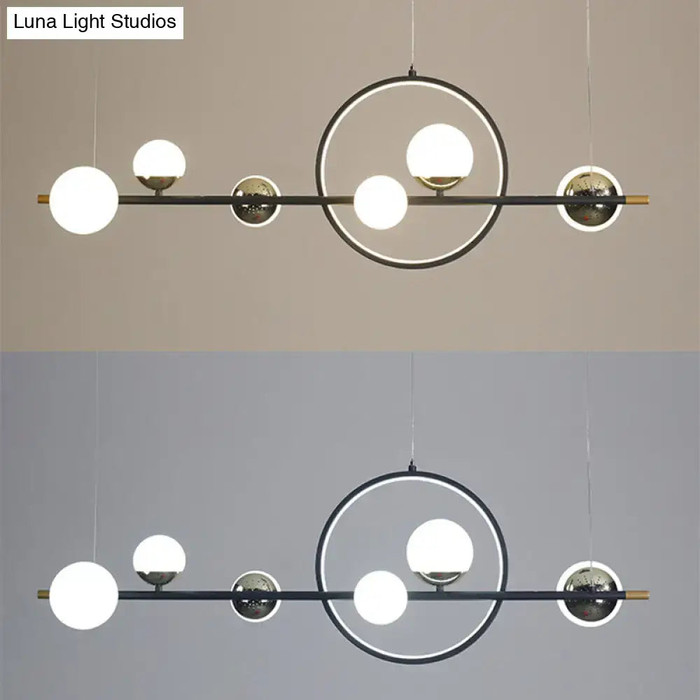 Modern black metal spherical glass pendant light dining room