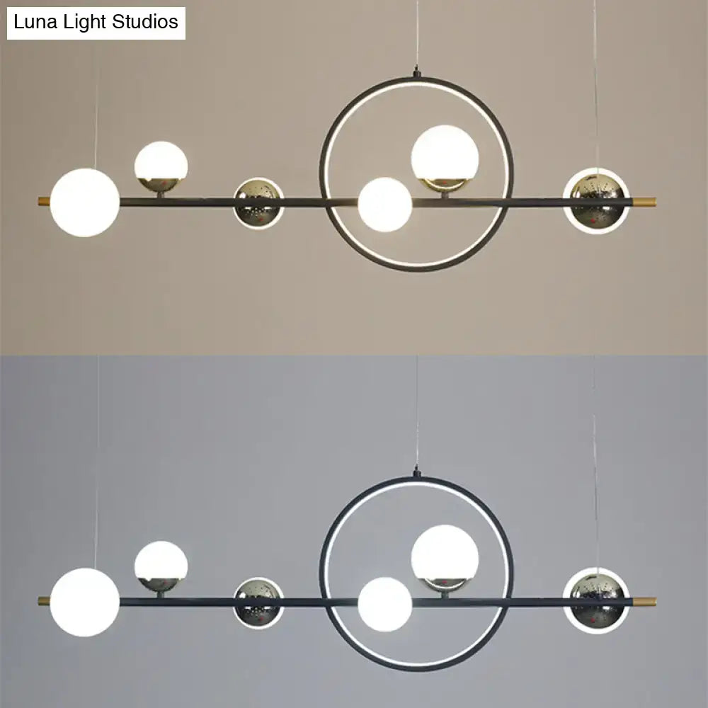 Modern black metal spherical glass pendant light dining room