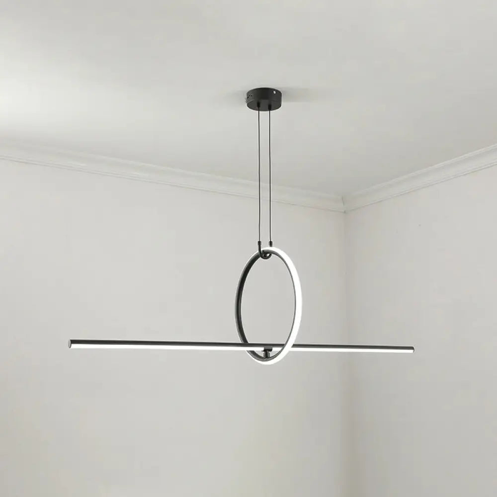 DecorBites™ Modern Black Metal Stick and Ring LED Pendant Lamp for Dining Room Island