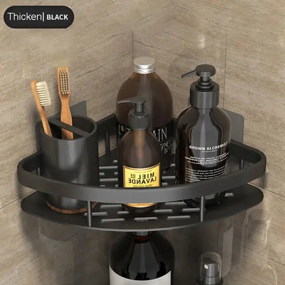 Modern black metal tiered bathroom corner shelves storage rack